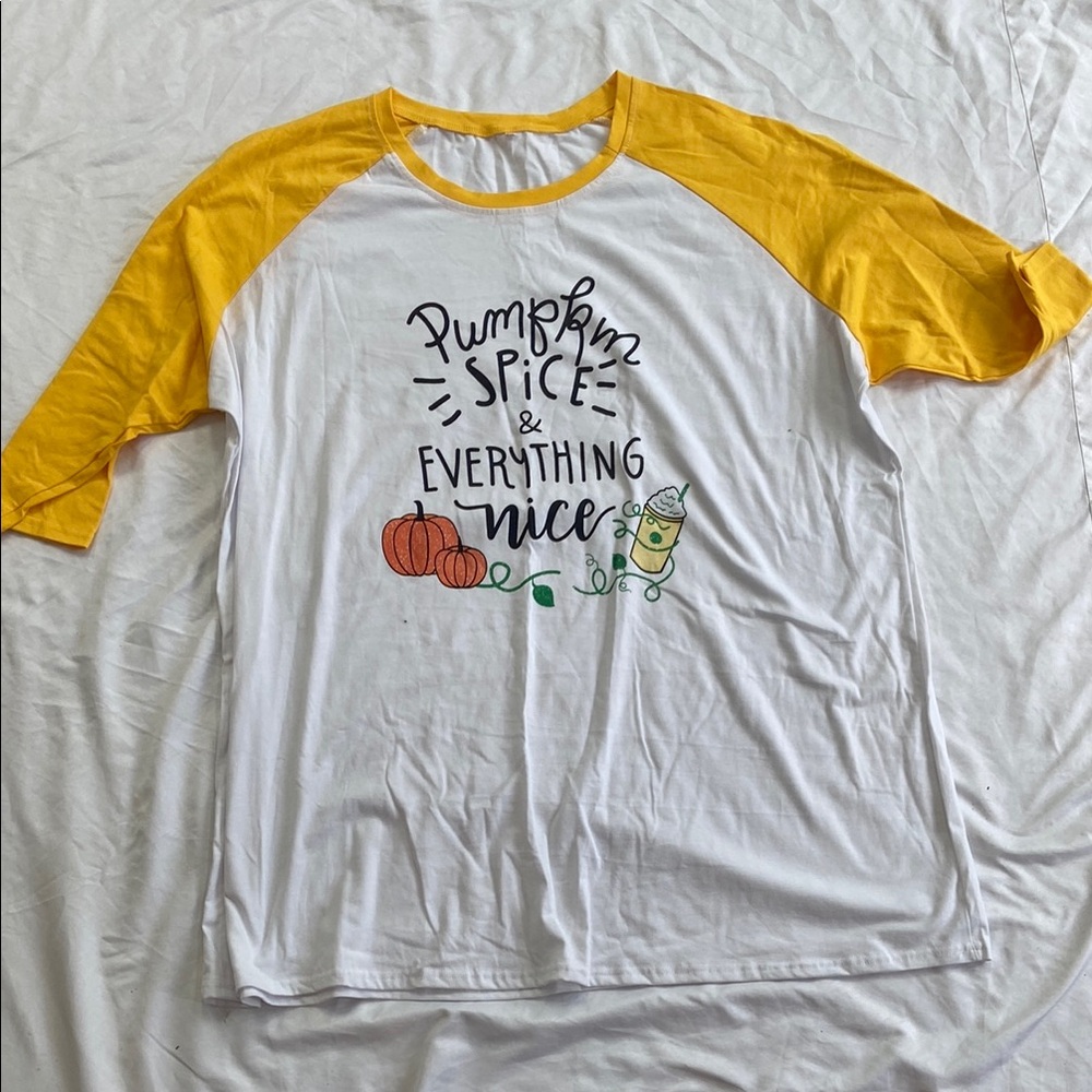 Yellow and White Long Sleeve Raglan Tee